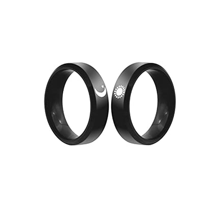 2Pcs Sun and Moon Couple Matching Rings for Women Men Stainless Steel Black Couple Promise Wedding Bands Ring(Size 6-10) - size: 9