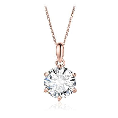 JewelryPalace Round 1ct 2ct 3ct Cubic Zirconia Solitaire Pendant Necklace for Women, 925 Sterling Silver 14k White Gold Plated Necklaces for Her, Classic Simulated Diamond Jewelry Set, 18 Inches chain - color: I-3ct-CZ-Rose Gold Plated