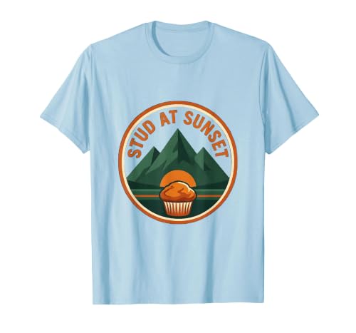 Stud At Sunset Aging Humor Design T-Shirt - color: Baby Blue, size: X-Large
