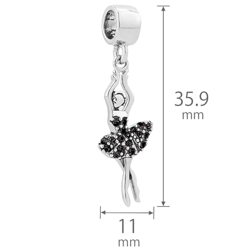 NARTGO Sparkling Dancing Women with Colorful Birthstone Charm Compatible with Pandora Bracelets Birthday Mother's Day Christmas Jewelry Gifts - color: Black