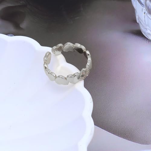 Dainty Gold Heart Rings for Women Cute Silver Love Statement Open Ring Trendy Inlaid Crystal Adjustable Rings Charm Daily Ring Valentines Day Gifts for Her - color: Silver
