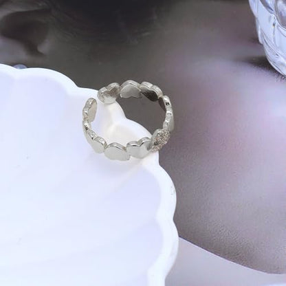 Dainty Gold Heart Rings for Women Cute Silver Love Statement Open Ring Trendy Inlaid Crystal Adjustable Rings Charm Daily Ring Valentines Day Gifts for Her - color: Silver