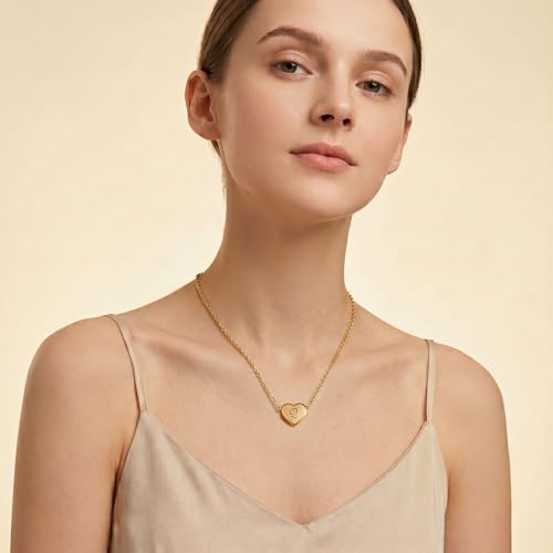 18k Gold Plated Heart Pendant Letter Necklaces for Girls Stainless Steel Initial Necklace for Women Birthday Gifts for Girls Women - color: Brushed Gold, style: Letter Q