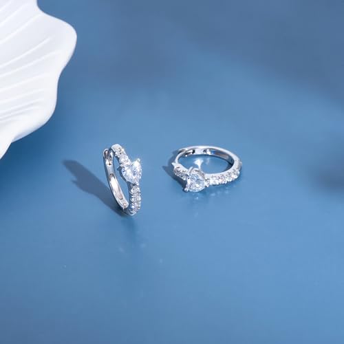 JSGEMSLEE Hypoallergenic Cubic Zirconia Hoop Earrings for Women 925 Sterling Silver Huggie Hoops Earrings CZ Earrings Jewelry Gifts - color: Heart CZ Hoop