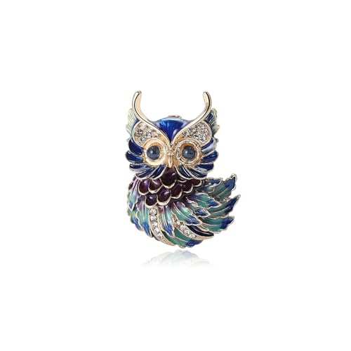 Enamel Bird Brooch for Women Rhinestones Owl/Hummingbird/Eagle/Toucan Lapel Pin Cute Bird Brooches Jewelry Gifts for Mom Wife - color: Blue Violet-Owl 1