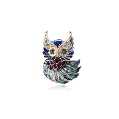Enamel Bird Brooch for Women Rhinestones Owl/Hummingbird/Eagle/Toucan Lapel Pin Cute Bird Brooches Jewelry Gifts for Mom Wife - color: Blue Violet-Owl 1