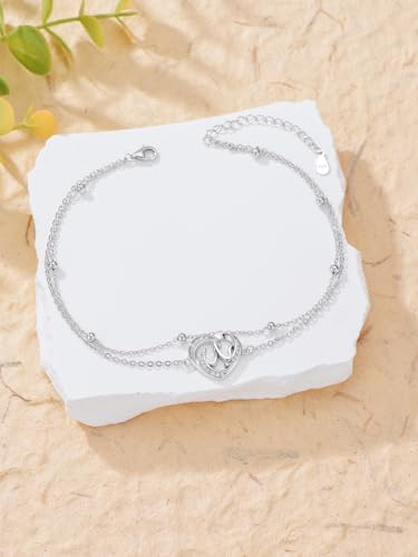 Dorunmo Initial Anklet 925 Sterling Silver Letter A-Z Layered Heart Anklet Beach Jewelry Birthday Gifts for Women - color: N