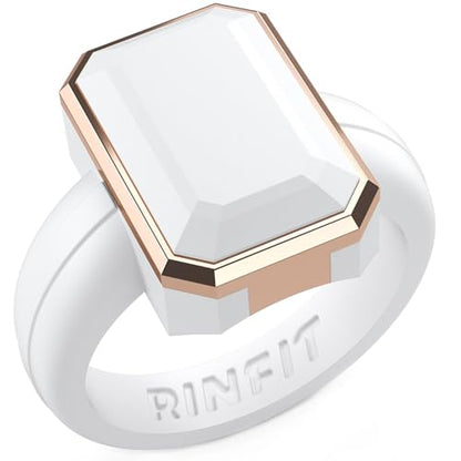 Patented Metal-Framed Silicone Rings - Emerald Collection - color: Pack E - White / Metal Rose Gold