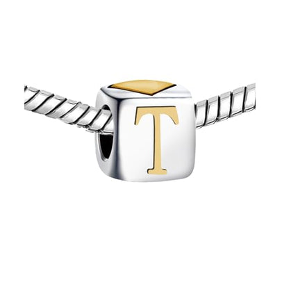 KunBead Initial A-Z Letter Gold Heart Alphabet Love Bead Birthday Charms Compatible with Pandora Charm Bracelet for Women - style: Letter T