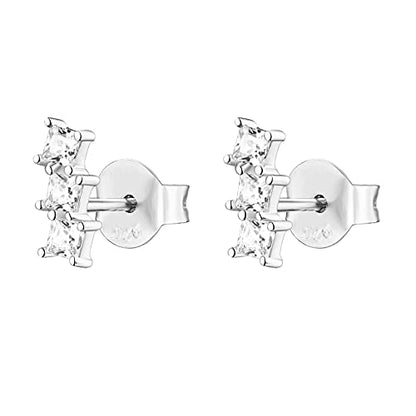 PAVOI 14K Gold Plated 925 Sterling Silver CZ Simulated Diamond Earrings | Dainty Geometric Shape Mini Bar Stud Earrings for Women - color: White Gold, style: Offset