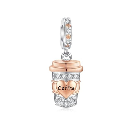 Bible Family Mom Wife Love Heart Dangle Charm 925 Sterling Silver Charms fits Bracelets and Necklace Pendant Bead Charms Jewelry Present for Women Family Friends - style: Coffee Cup Dangle Charm
