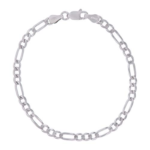 14K Gold or Rhodium Plated Silver Figaro Chain For Men | 1mm-13mm Thick | Solid 925 Figaro Italian Necklaces For Men - style: 3.50MM- White