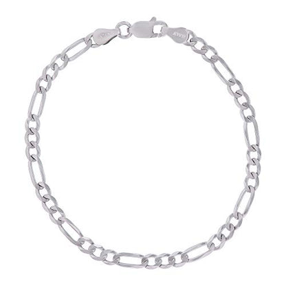 14K Gold or Rhodium Plated Silver Figaro Chain For Men | 1mm-13mm Thick | Solid 925 Figaro Italian Necklaces For Men - style: 3.50MM- White