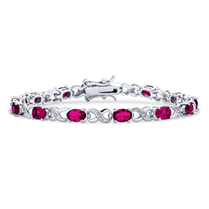 Bling Jewelry Birthstone Colors CZ Oval Infinity Tennis Bracelet Rose Gold Silver Plated - color: Pink