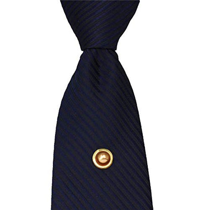 AMITER Crystal/Pearl Tie Tack with Chain, Gold Mens Tie Pin Necktie Pins Lapel Pin for Wedding Birthday Anniversary Party - color: 24k Gold+Brown Imitation Pearl