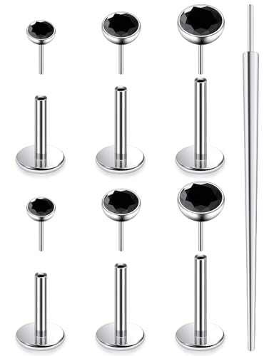 20G 18G 16G F136 Titanium Threadless Flat Back Earrings Nose Studs Tragus Forward Helix Conch Cartilage Lobe Earrings Medusa Labret Snake Bite Monroe Lip Ring Piercing Jewelry For Women Men - color: Black, size: 18G-6MM/7MM/8MM Bar-CZ 2/3/4MM