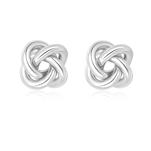 Love Knot Stud Earrings for Women Gold Plated Knot Earrings Geometric Twisted Statement Earrings Trendy Jewelry - color: Silver 13.5mm Knot