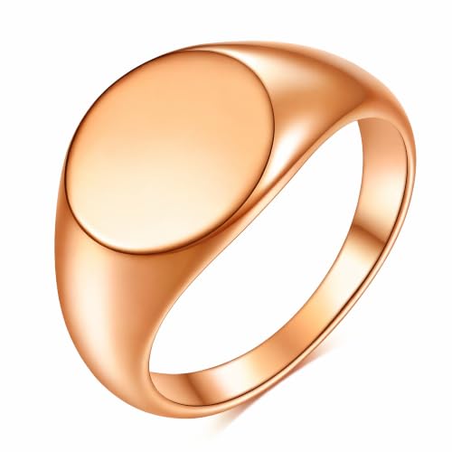 MYNENEY Stainless Steel Round Statement Pinky Signet Rings for Men Women - color: Rose Gold