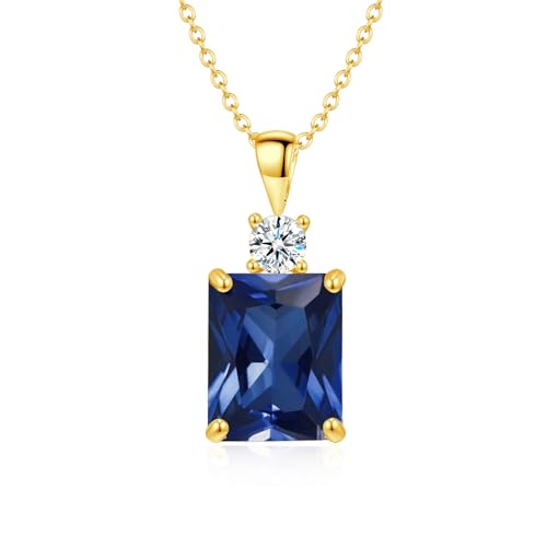 CiNily Rectangular Crystal Necklace for Women Trendy, Pendant Necklace with Chain 14K White Gold | Gold Plated Multicolor Birthstone Pendant Necklaces Boho Jewelry for Christmas Birthday Wedding - color: Gold-Navy Blue cz