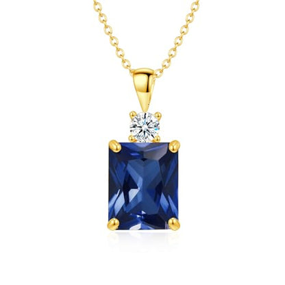 CiNily Rectangular Crystal Necklace for Women Trendy, Pendant Necklace with Chain 14K White Gold | Gold Plated Multicolor Birthstone Pendant Necklaces Boho Jewelry for Christmas Birthday Wedding - color: Gold-Navy Blue cz
