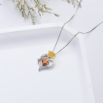 TOUPOP Birth Flower Necklace 925 Sterling Silver Heart Birthstone Pendant Necklaces Birth Month Floral Jewelry Birthday Valentines Day Mothers Day Gifts for Women Wife Mom - style: 11-November-Chrysanthemum