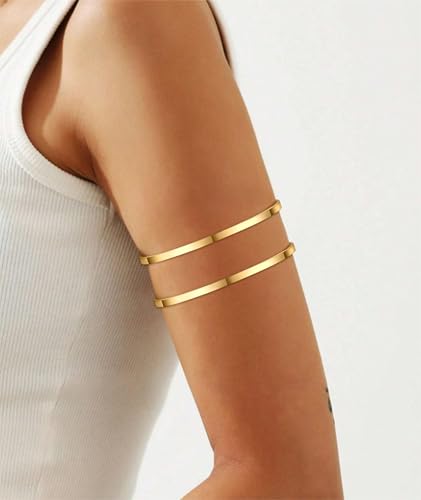 FIRAZIO 4PCS Arm Cuff Jewelry for Women | Upper Arm Cuff Bangle Band Armlet Adjustable Arm Cuff Bracelet Set - style: 4A-Gold