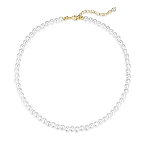 LULII Pearl Necklaces for Women 14K Gold Plated Dainty Layered Single Pearl Necklace Simple Daisy Pearls Choker Cute Gold Necklace Stack Jewelry Sets for Women Trendy Gifts - color: Gold-6mm Pearl