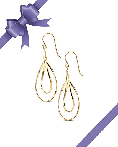 Milla Dainty Silver Drop Earrings for Women and Dangling Gold Earrings | Hypoallergenic, Easy to Wear, Available in 14K Gold, Rose Gold, or Silver Plated Finish, Different Designs - color: Double Teardrop / 14K Gold Plated
