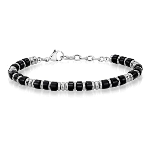 SIUMAL Mens Bracelet, Boho Stainless Steel Bracelets for Men, Beaded Bracelets, Jewelry Gifts for Husband, Father, Friends - color: Black