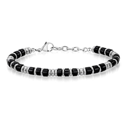 SIUMAL Mens Bracelet, Boho Stainless Steel Bracelets for Men, Beaded Bracelets, Jewelry Gifts for Husband, Father, Friends - color: Black