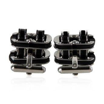 Cuff-Daddy Industrial Chain-Link Black Enamel Stainless Steel Cufflinks with Presentation Box