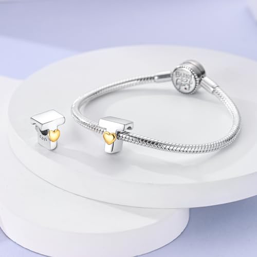 925 Sterling Silver Letter Charms A-Z for Bracelet Necklace Alphabet Bead | Heart letter A B C D G J charm initial gold Pendant beads Jewelry Gift for Women - color: Letter T