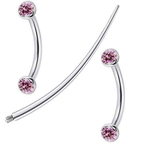 F136 Titanium 16g 6/8/10mm Eyebrow/Rook/Snug/Vertical-Labret/VCH/Snake-Eyes/Anti-Tragus/Christina/Daith/Belly-Button/Bridge/Hood/Surface Curved Barbell Piercing Jewelry for Women Men - color: Pink, size: 10 mm (3/8 in)