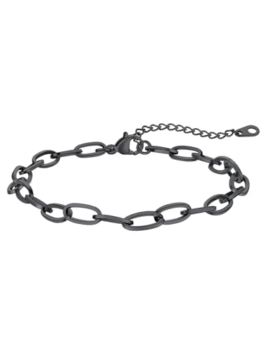FaithHeart Waterproof Ankle Bracelets for Women, 1/2/3Pcs Non Tarnish Stainless Steel Layered Anklet Set Paperclip Figaro Cuban Link Chain Dainty Summer Beach Jewelry Gift Adjustable Size - style: c.Paperclip - Black