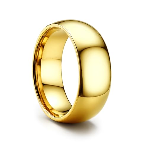 ORAZIO Stainless Steel Rings for Men Women 6MM 8MM Wedding Band Rings Silver/Black/Gold Domed High Polished Basic Wedding Bands Comfort Fit Size 6-14 - color: Gold-8mm