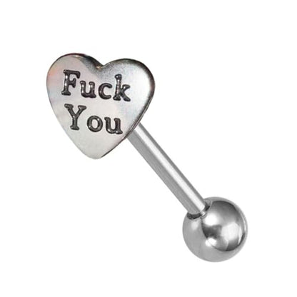 14G Stainless Steel Heart Letter Tongue Rings for Women Silver Tongue Piercing Jewelry Cartilage Conch Straight Barbell Studs Tongue & Cartilage Piercing Jewelry 16mm - style: Style1