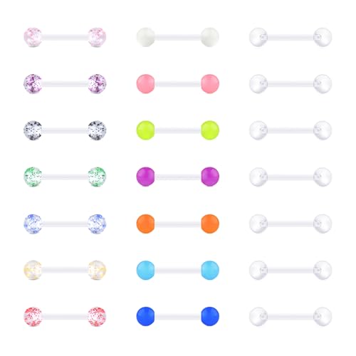 VCMART 14G Plastic Tongue Rings Plastic Nipple Rings for Surgery Clear Tongue Ring Nipple Piercings Glow in Dark Flexible Acrylic Straight Barbell Piercing Retainer for Work Sports 12/14/16/18MM - color: B1 -12mm