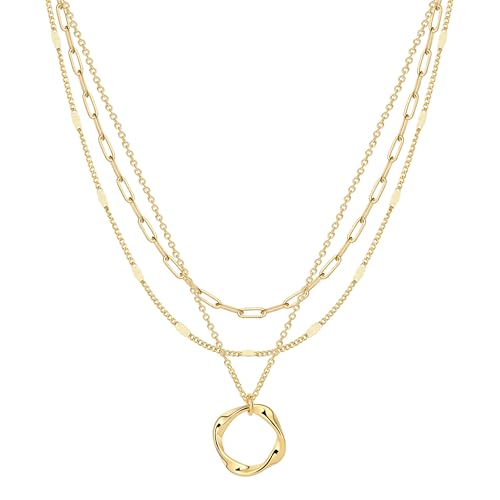 Layered Necklaces for Women 14K Gold Plated Stack Circle Pendant Trendy Long Chain Stackable Handmade Coin Necklace Set Dainty Gold Stacked Jewelry Gifts - color: Gold-8