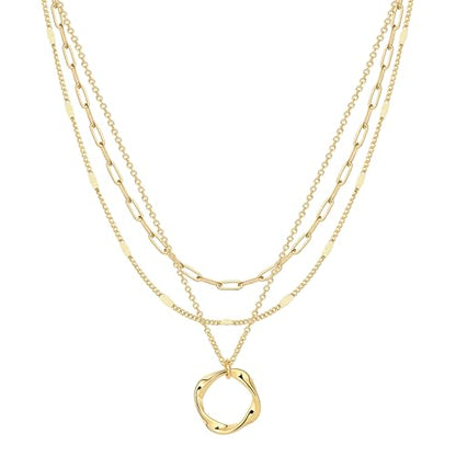 Layered Necklaces for Women 14K Gold Plated Stack Circle Pendant Trendy Long Chain Stackable Handmade Coin Necklace Set Dainty Gold Stacked Jewelry Gifts - color: Gold-8