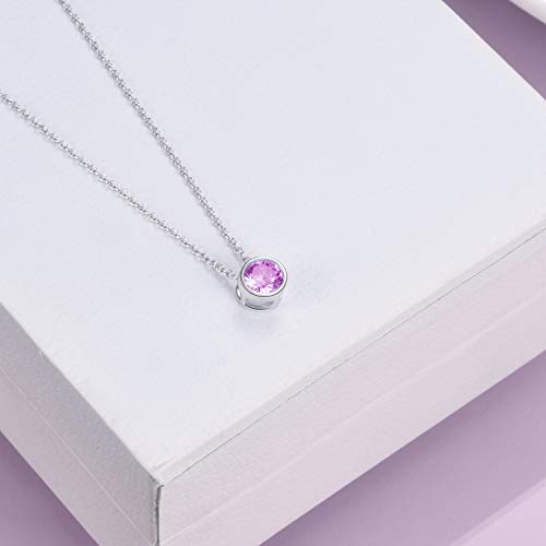 925 Sterling Silver Solitaire Cubic Zirconia Necklace for Women Teen Girls - color: October - Pink