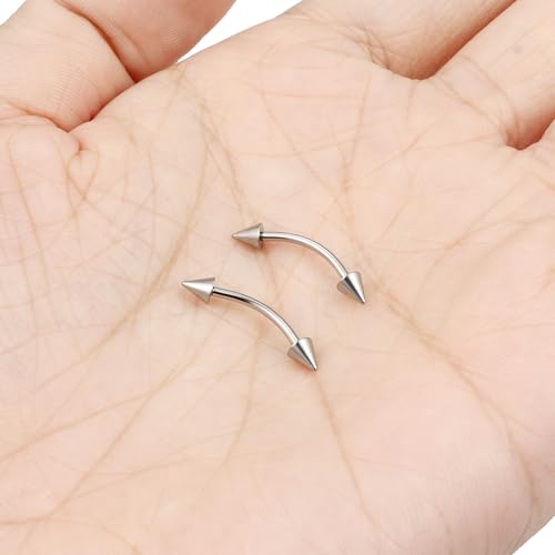 16g/18g/20g Titanium Internally Threaded Eyebrow Piercing Jewelry Vertical Labret Lip Jewelry Curved Barbell Tiny Eyebrow Ring Rook Earring Small Belly Button Ring for Women Men - color: spike,18g,bar:10mm