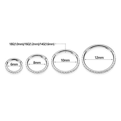 GAGABODY Surgical Steel Hypoallergenic Nose Ring Earring CZ Hoop for Unisex | Hinged Seamless Clasp,Used in Nostril,Septum,Lip,Eyebrow,Nipple and All Ear Piercings.22G to 12G,Inner Diameter 5mm to 14mm - color: Style1:Silver+Clear CZ, size: 16G-7mm
