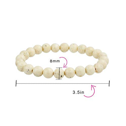 Bling Jewelry Unisex Stackable Set Of 3 Gemstone Round Bead 8MM Stretch Bracelet For Women Teen Men Multi Strand Stacking Adjustable - color: Beige Jasper