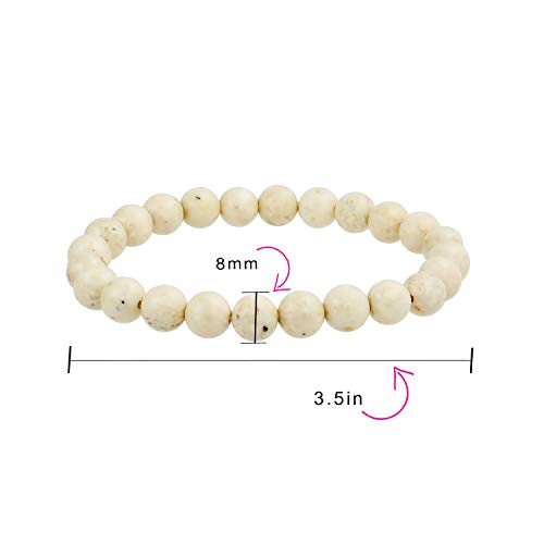 Bling Jewelry Genuine 8MM Gemstone Ball Bead Stretch Bracelet Stackable (3 Set) - color: Beige Jasper