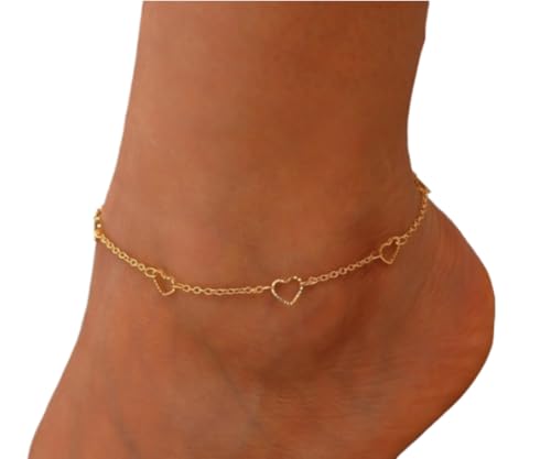 Layered Ankle Bracelets for Women, Heart Anklets Summer Beach Jewelry - style: heart