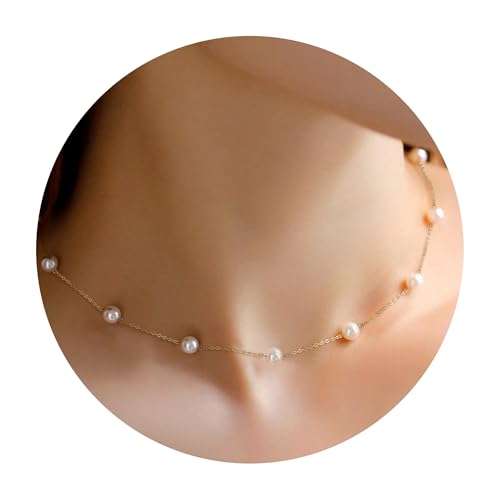 Trinckle Pearl Necklaces for Women, Pearl Choker Dainty Pendant Necklace | White Pendant Choker for Teen Girls, Layered Daisy Jewelry, Wedding Strands for Bride Bridesmaids as Beach Summer Accessories - style: Gold Pearl Necklace
