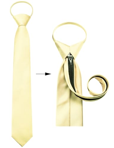 GUSLESON 3.15"（8cm） Mens Pre-tied Adjustable Zipper Tie Solid Necktie for Business and Wedding - color: Light Yellow