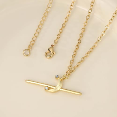 Pendant Necklace for Women, Fashion Jewelry, 14k Gold-Plated Star/Sun/Moon/Heart Set/Necklace Gift for Friends - color: Moon-G