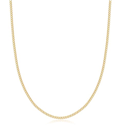 Barzel 18K Gold Plated Curb/Cuban Link Chain Necklace For Women or Men - Made In Brazil - color: 2MM Gold, size: 18 Inches