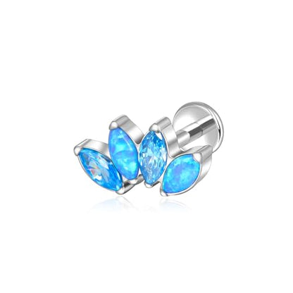 Lantine G23 Titanium Helix Piercing Jewelry Opal 16g Flat Back Stud Earrings Climber Labret Cartilage Tragus Daith Piercing Jewelry - color: Blue Opal+Cz, size: 16g 6mm